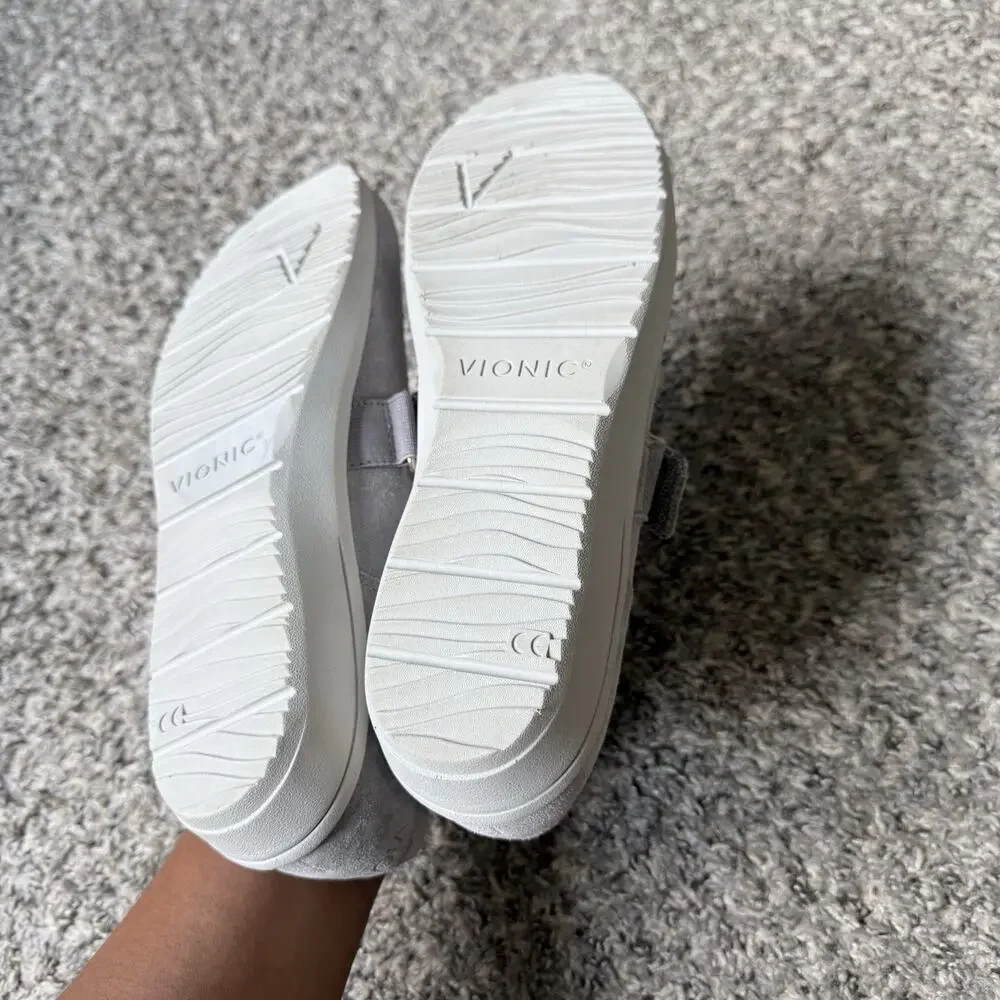 Vionic 9.5 Shelby Gray Mary Jane Comfort Shoes Flats Suede Comfort Orthotic